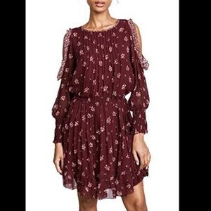 JOIE Arleth Cold Shoulder Floral Silk Dress In Deep Verbena